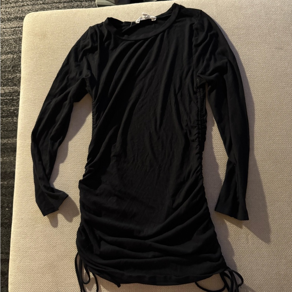 Black long sleeve ruched dress